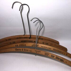 Vintage Fur Coat Wood Hangers Store Advertising, Lot of 4 - Providence RI